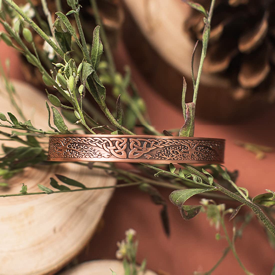 Cigmag Copper Bracelets for Women and Copper Ring Tree of Life Pattern Cuff Bangle Strength Magnets Adjustable