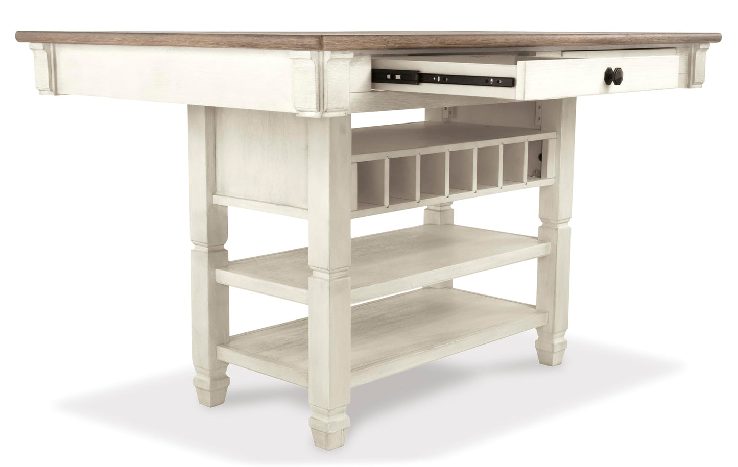 Signature Design by Ashley Bolanburg Rectangular Counter Dining Room Table, 4 Drawers, Seats 6, Storage Rack, Wood, 60" W x 40" D x 36" H, White & Brown