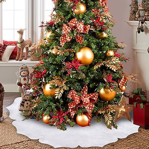 Christmas Tree Skirt,56 inch Classic Non-Woven Fabric White Tree Skirt,for Xmas Tree and Holiday Indoor Decoration(White, Large)