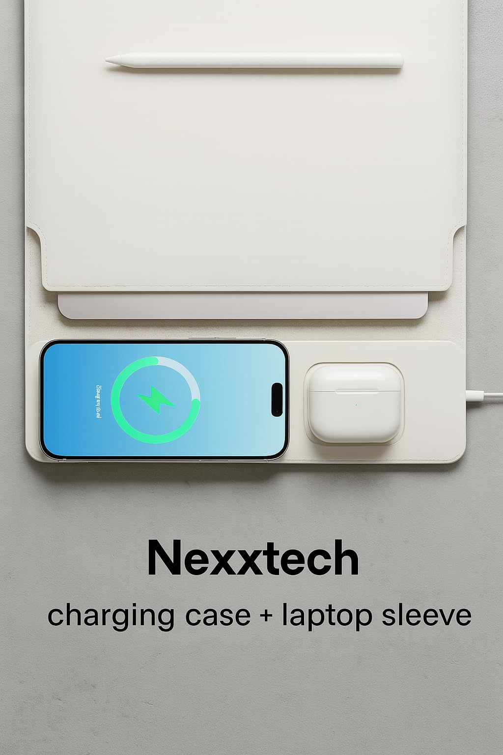 nexxtech 4-in-1 Laptop Sleeve/Case with Mag Safe Charging, PU Leather (13-14inch) Tech Folio | Dove (White) | Soft Shell (Foldable)