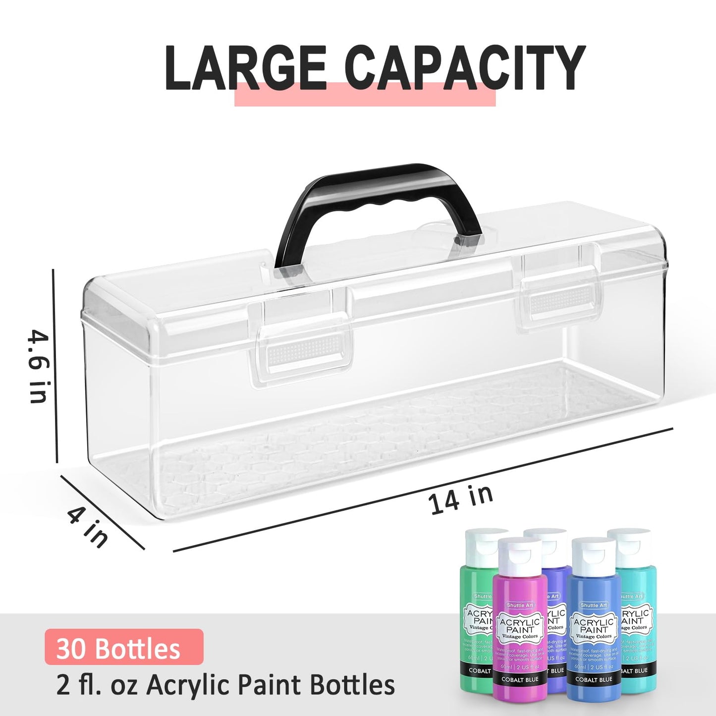 Vowcarol Acrylic Paint Storage Box, 30 Bottles Capacity Acrylic Paint Organizer for 2 fl. oz Bottles, Craft Organizer