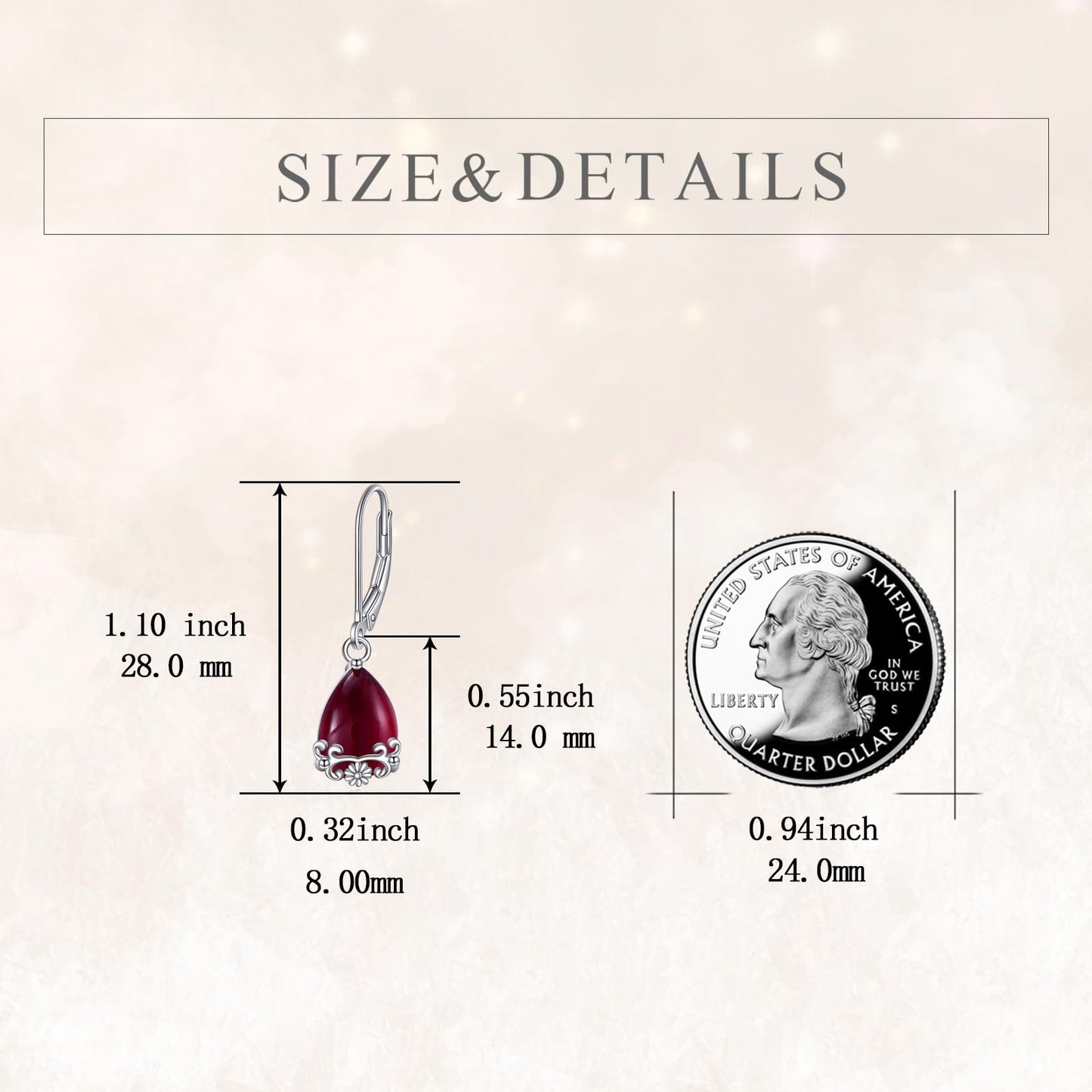 POPLYKE Garnet Filigree Teardrop Drop Dangle Earrings Sterling Silver Red Gemstone Leverback Earrings Jewelry for Women