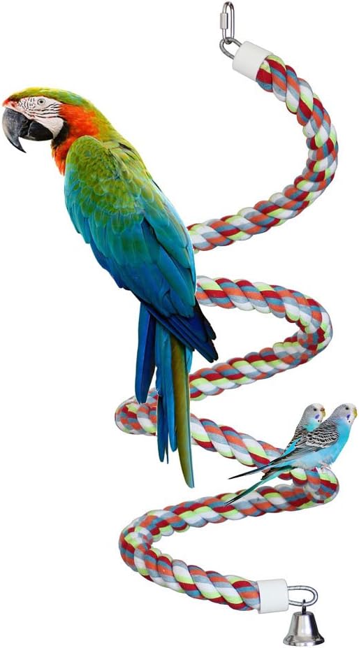 Kintor Bird Rope Bungee Perch,Cotton Chew Toy Swing for Medium Large Parrot
