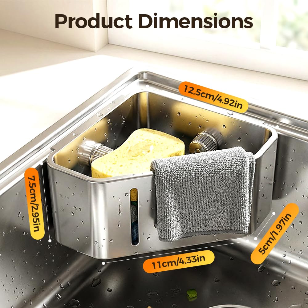 Mintiml Sponge Holder for Kitchen Sink,2026 Sink Caddy Organizer with Suction Cups,Rustproof Kitchen Storage Rack for Sponge,Soap,Stopper,Brush (1, Triangle)