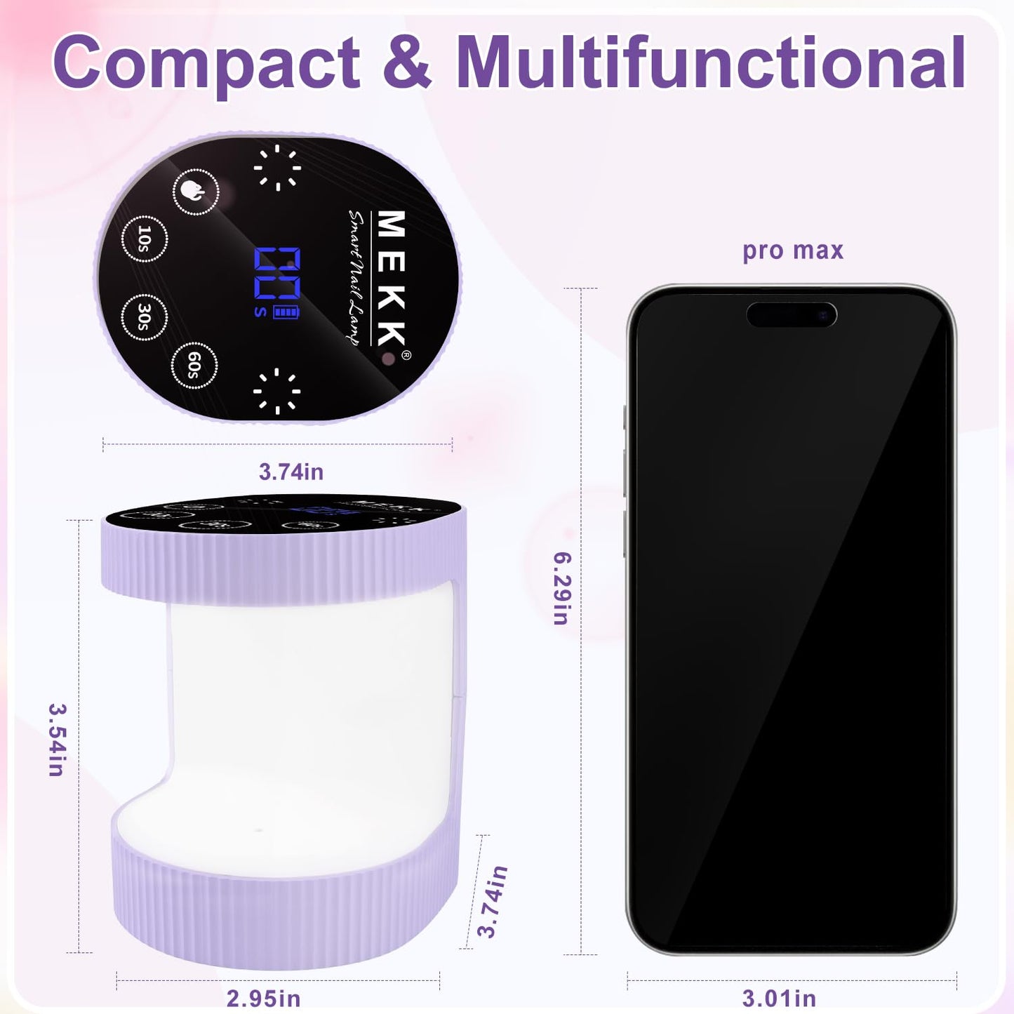 MEKK Cordless Mini UV Light for Gel Nails - 24W Rechargeable Mini UV LED Nail Lamp with Touch Control & Auto Sensor,Small Flash Cure Lamp,4 Timers,Portable Nail Light for Tavel & Home Use-Purple