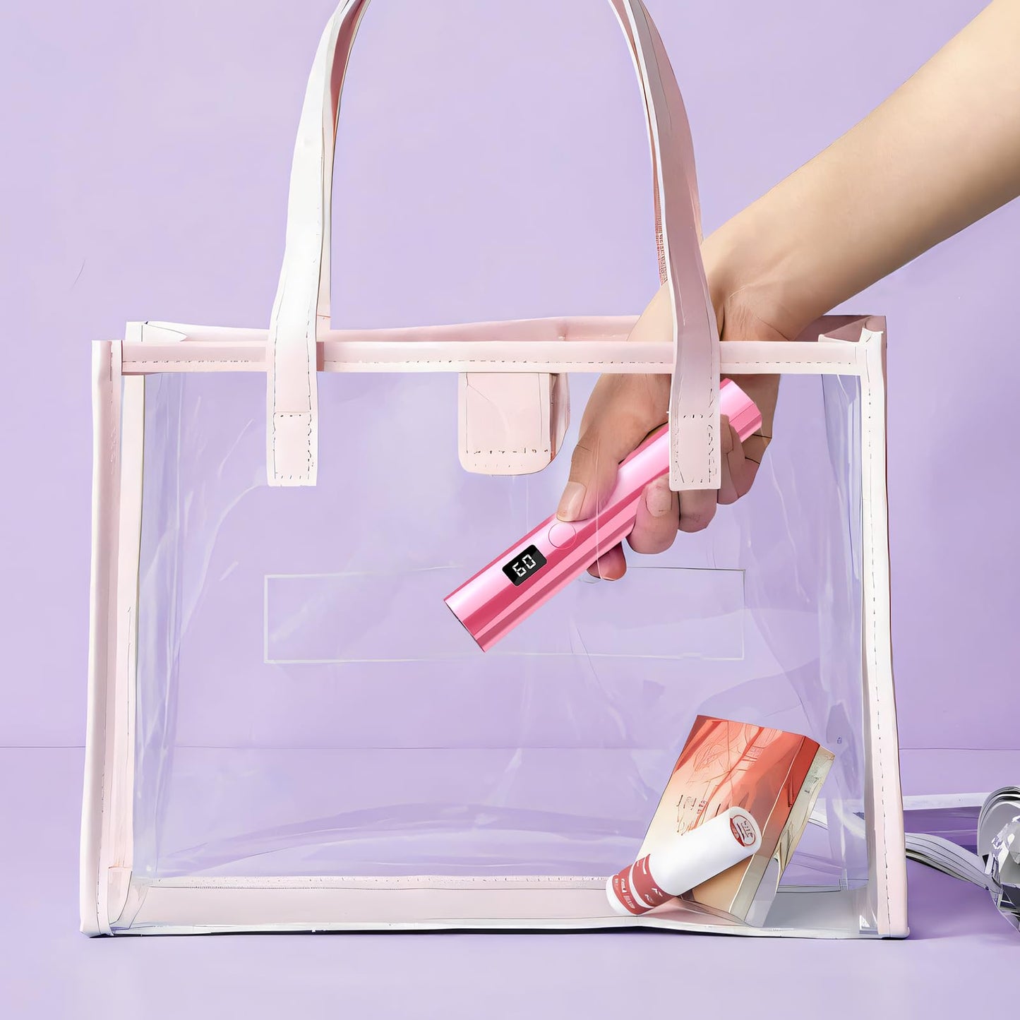 Hoonyn Handheld UV Nail Lamp, 5W Sparkly UV Light for Gel Nails, Portable LED Nail Lamp, Mini Nail Dryer with LCD Screen, USB Nail Light for Fast Curing (Pink)