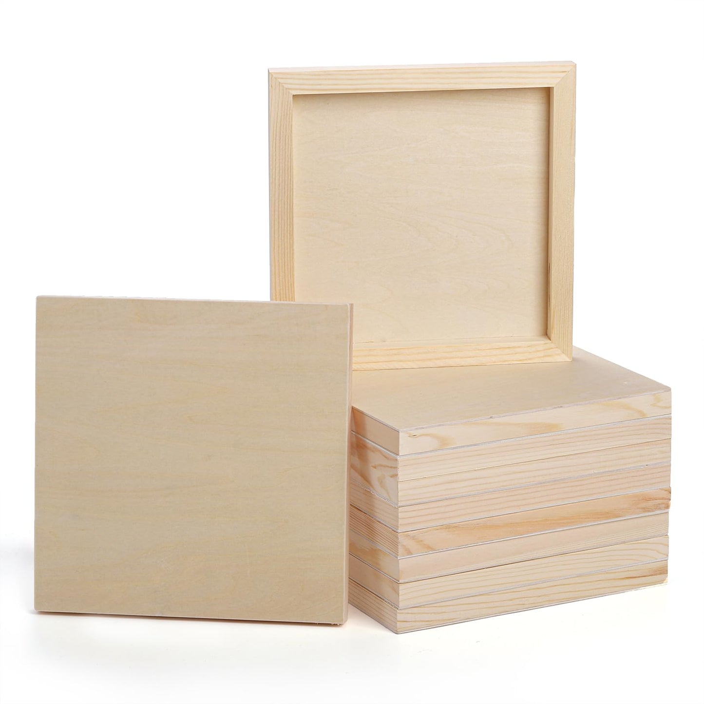 Yarlung 10 Pack Unfinished Wood Panels, 8 x 8 Inches Birch Wooden Cradled Painting Panel Canvas Boards for Watercolor, Arts and DIY Crafts, Easel Display, Use with Oils, Acrylics