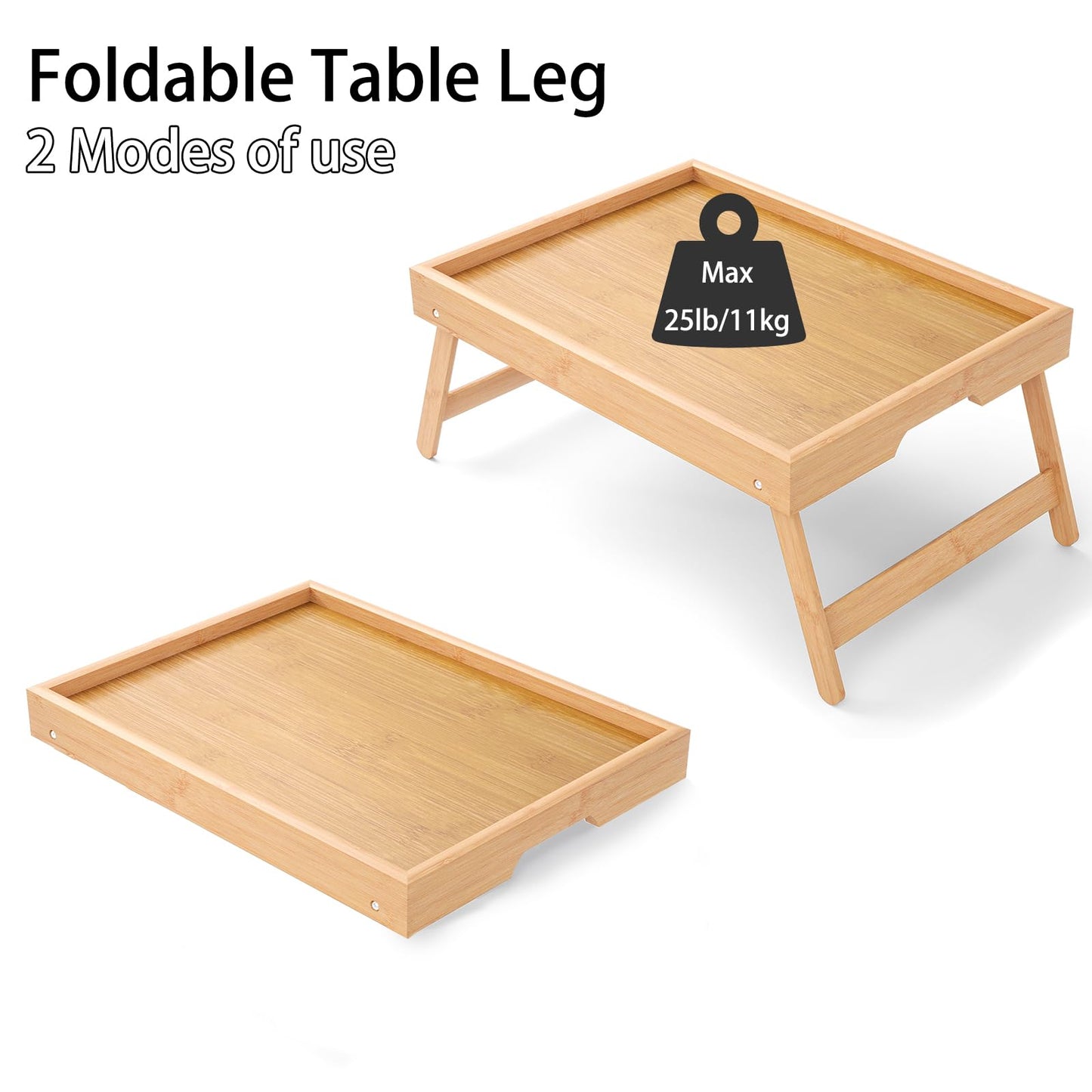 Bamboo Bed Tray Table with Foldable Legs Breakfast Tray, Lightweight Laptop Desk for Eating, Reading, Working in Bed or Sofa – Portable Lap Desk with Handles, Perfect for Home - Natural
