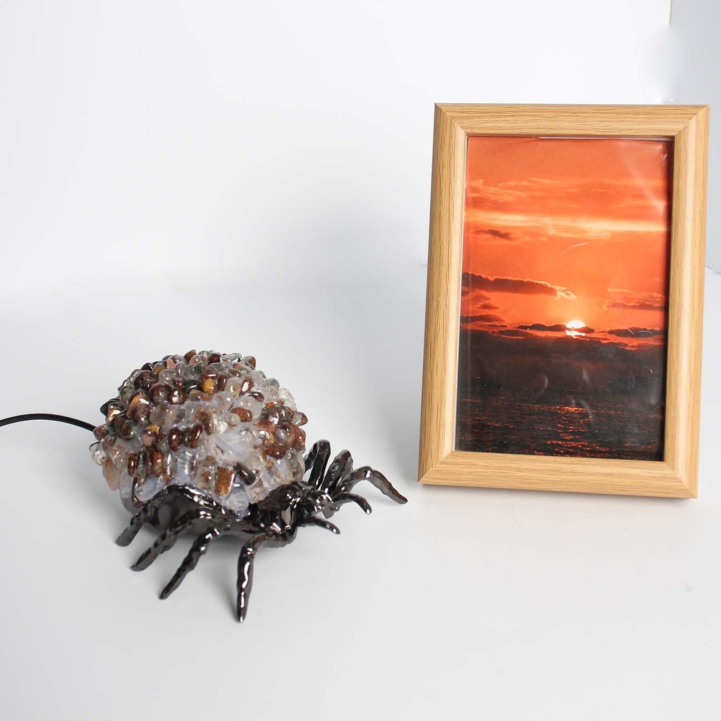 Youhot Phantom Crystal Spider Table Lamp, USB Powered Decorative Lamp with Gemstone Shell and Bronze Metal Base, Healing Stone Accent Light for Home, Office