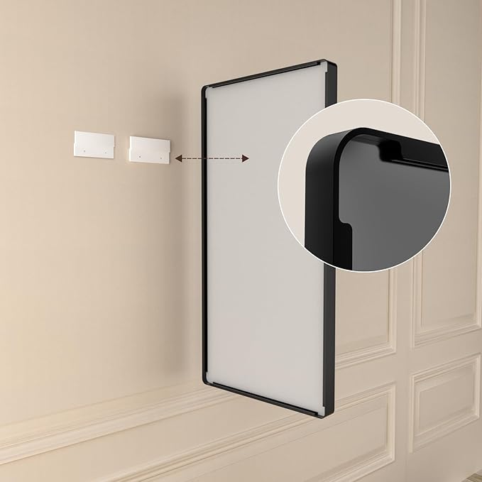 Black Metal Framed Bathroom Mirror for Wall,40X38 Rounded Rectangle Mirror, Matte Black Bathroom Vanity Mirror Farmhouse, Anti-Rust, Tempered Glass, Hangs Horizontally or Vertically