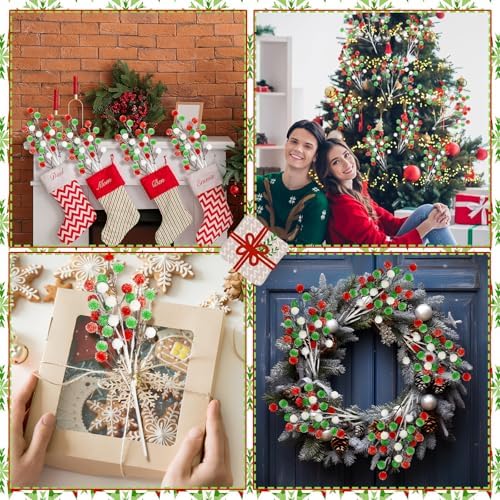 Norme 12 Pcs Christmas Tree Picks Fresh Style, 13.8" Red Green Glitter