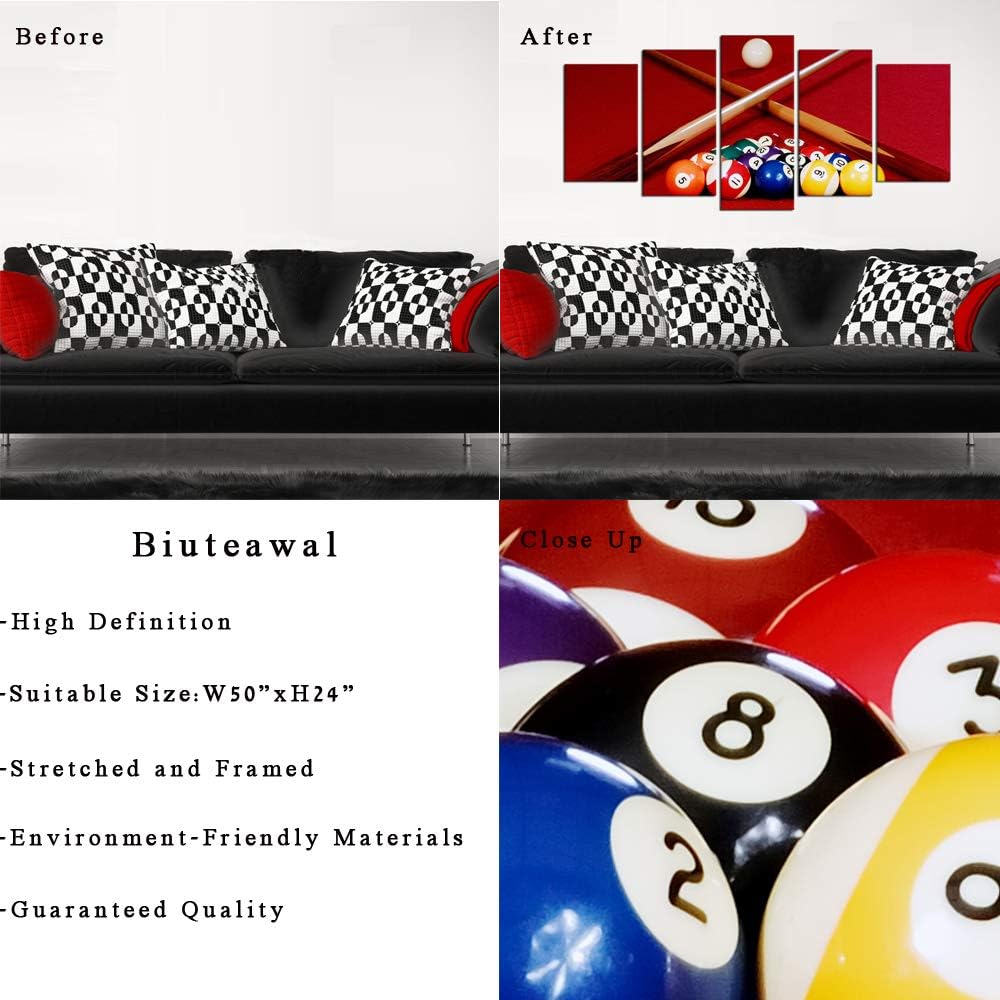 Biuteawal Playing Pool Table Billiard Balls Picture Canvas Wall Art Sport Giclee Prints Snooker Photo Painting for Home Game Room Club Bar Wall Decoration