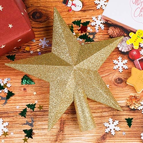 URATOT Glittered Christmas Star Tree Topper Christmas Decorative Holiday Treetop Shatterproof Star Ornament for Holiday Christmas Tree Decoration, Gold, 4 Inch