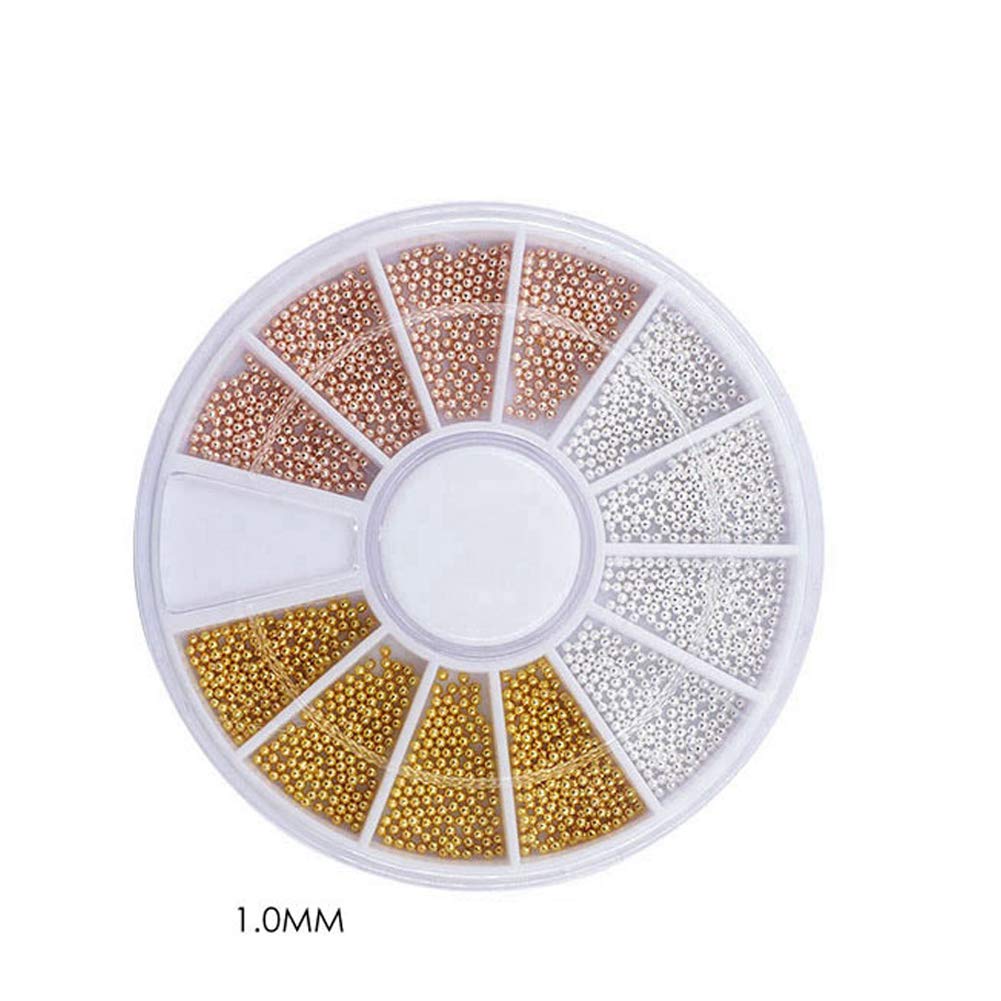 YesLady 3D Nail Art Gold Caviar Mini Bead Metal Steel Studs Manicures Decoration 4 Wheels four Size