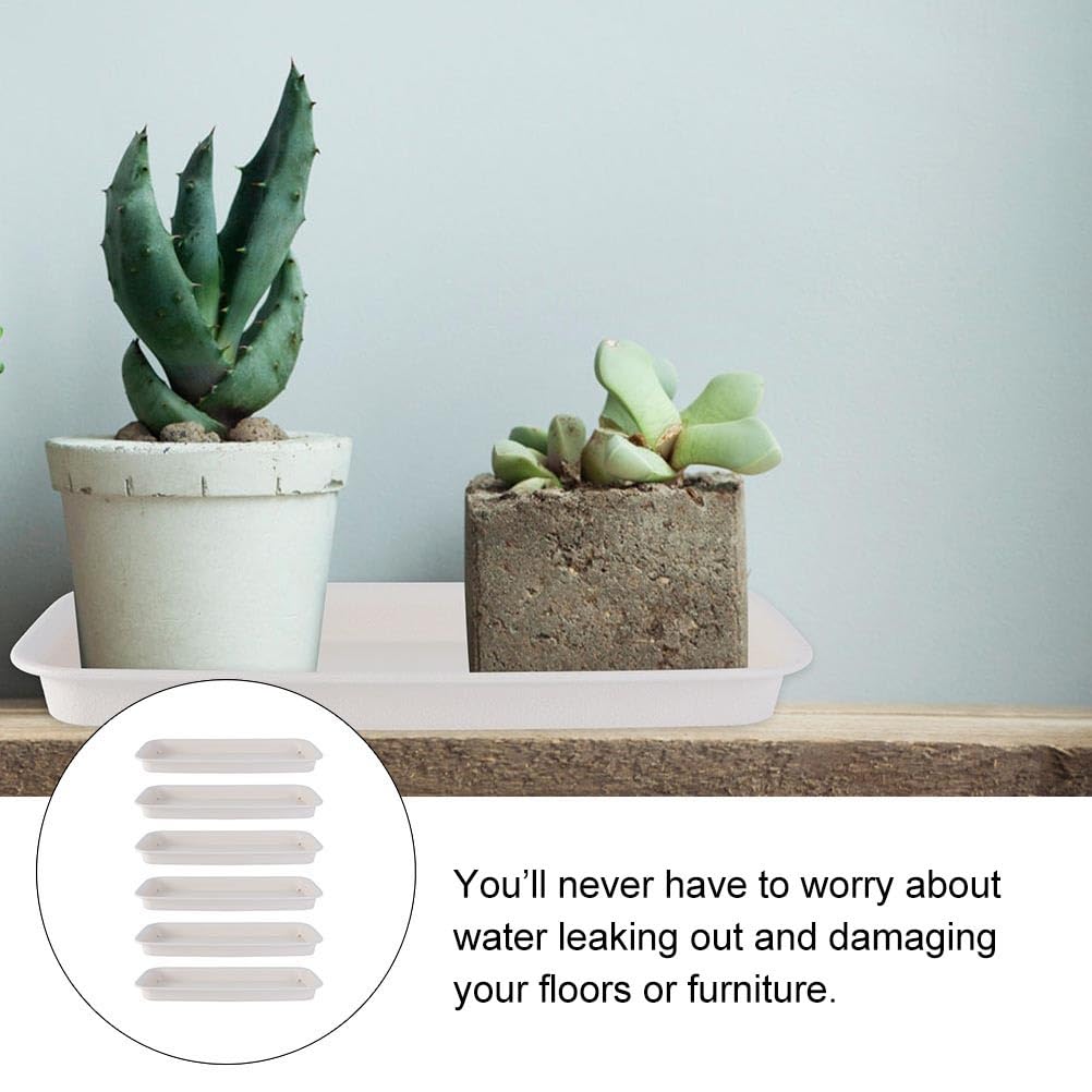 6PCS Rectangular Plastic Plant Saucers Tray Drip Tray Pot Saucer for Flower Pot Drip for Window Sill Window Shelf 9.73"x4.33"x0.86"