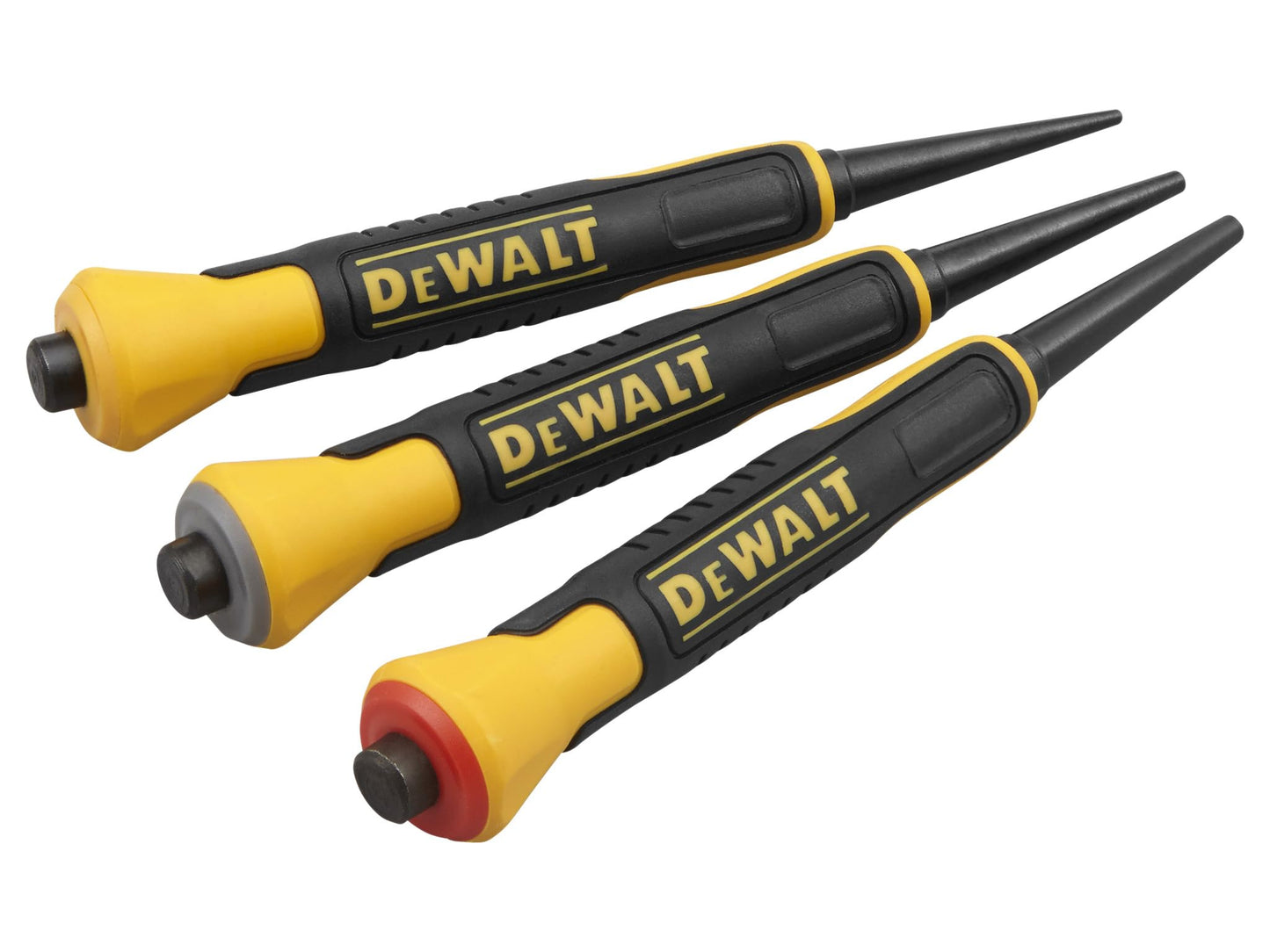 DEWALT DWHT0-58018 Bi-Material Nail Set, 3 Piece (0.8, 1.6 and 2.5mm.), Bi-Material Grip, Flared to Help Protect Your Hand
