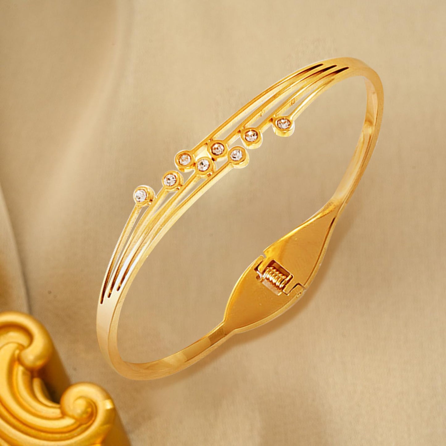 Vbvbip 18K Gold Plated 316L Stainless Steel Bangle Bracelet Collection - 12 Unique Designs + Matching Diamond-Accent Titanium Steel Chain, Gift for Women