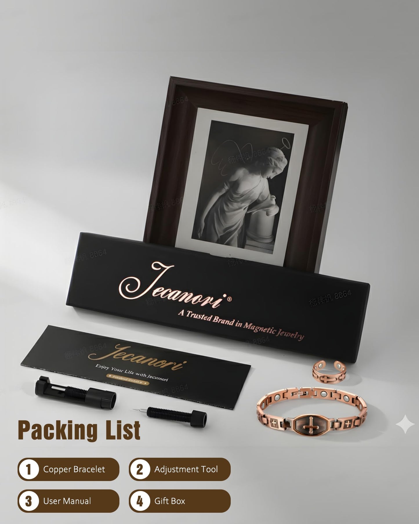 Jecanori 99.99% Pure Copper Magnetic Bracelets for Women, Copper Cross Bracelet With Ring, Ideal Gift
