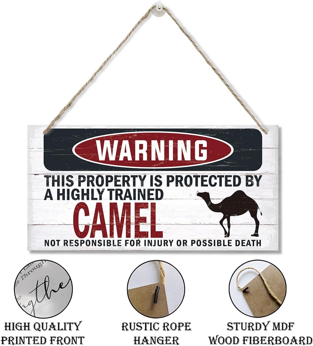 Warning Sign, Camel Warning Wood Plaque Sign, Funny Door Signs, Decorative Wood Hanging Suspension Plaque, Farmhouse Wooden Wall Decor, Outdoor Hanging Wooden Signs