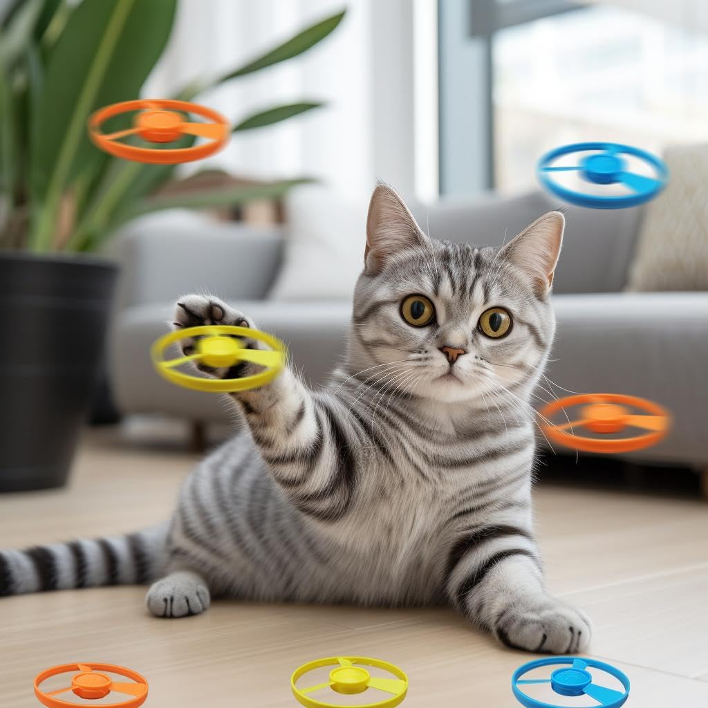 Cooway Cat Fetch Toys, Interactive Flying Cat Toy with 35 Flying Propellers,1 Spinning Tops, Dog Cat Pet Funny Tracks Chasing Toy for Cats (Pink)