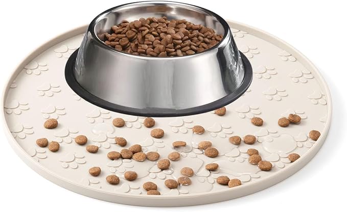 Dog Food Mats - Waterproof Silicone Dog Mat for Food and Water, Pet Food Mat with Edges, Nonslip Pet Feeding Mat for Protecting Floors (2Pack Grey)