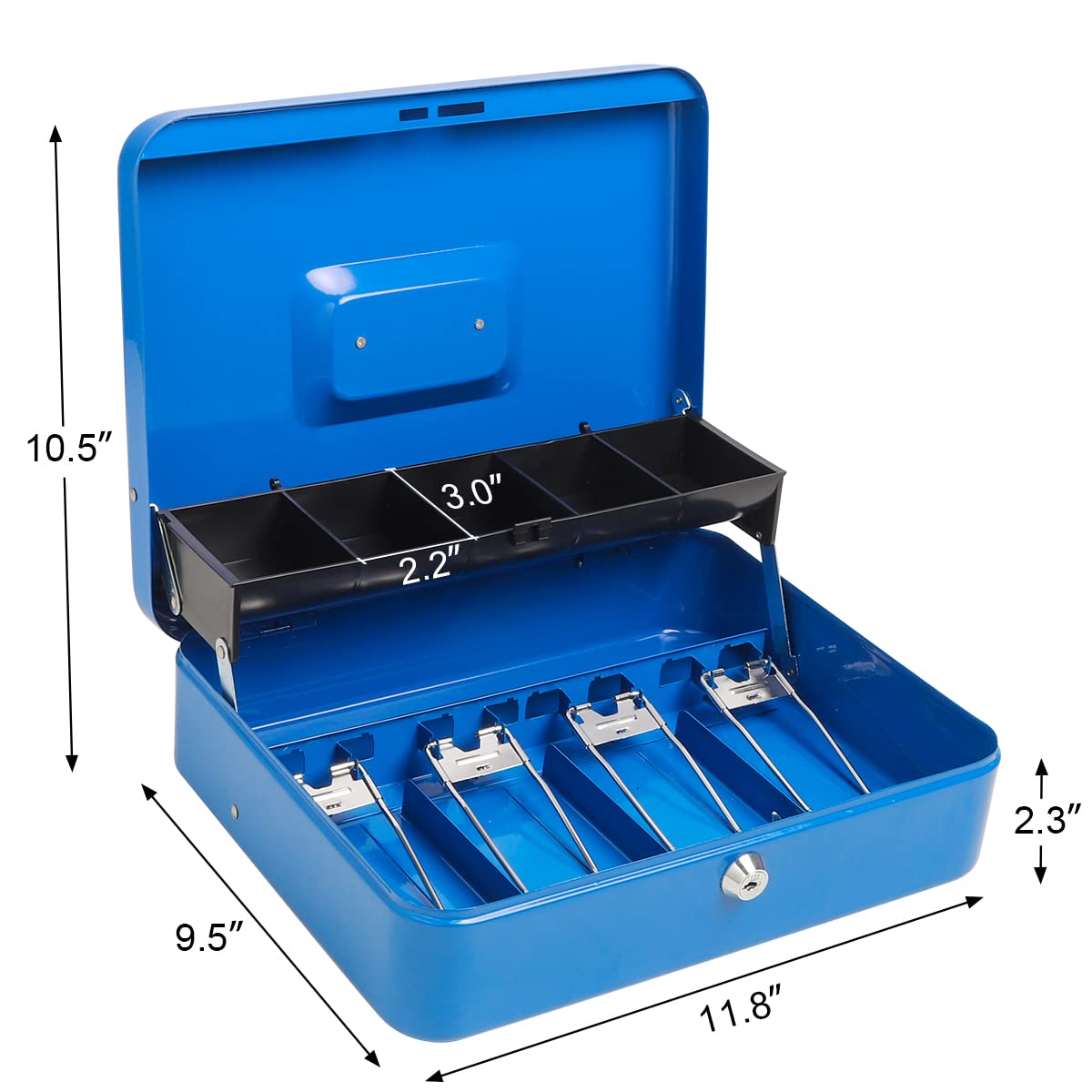 Parrency Cash Box with Key Lock,Durable Metal Cash Box with Money Tray,Lock Box Safe Storage Security Locker,Blue