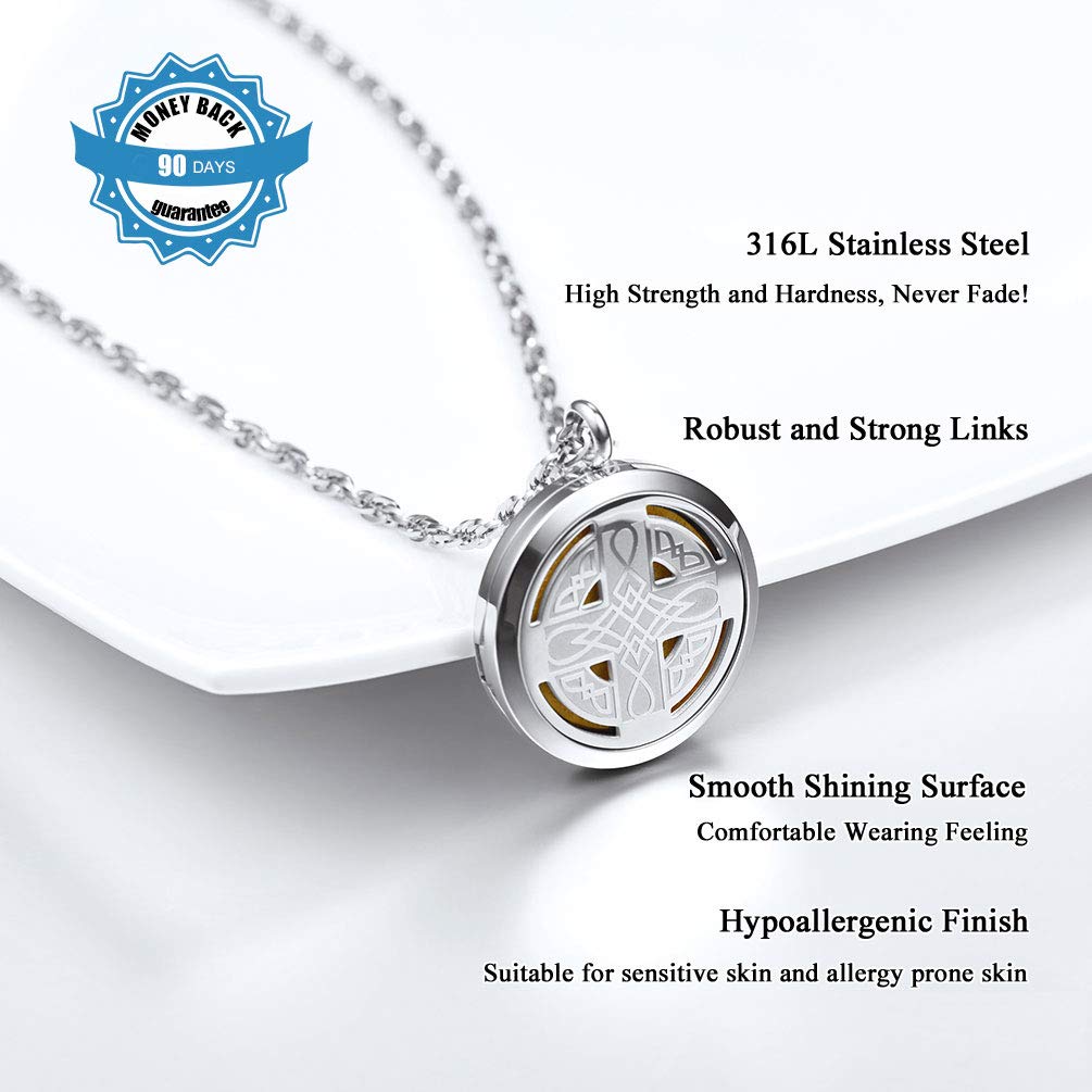 PROSTEEL Diffuser Necklace Locket Aromatherapy Necklace Stainless Steel Essential Oil Diffuser Mens Womens Celtic Knot Cross Jewelry