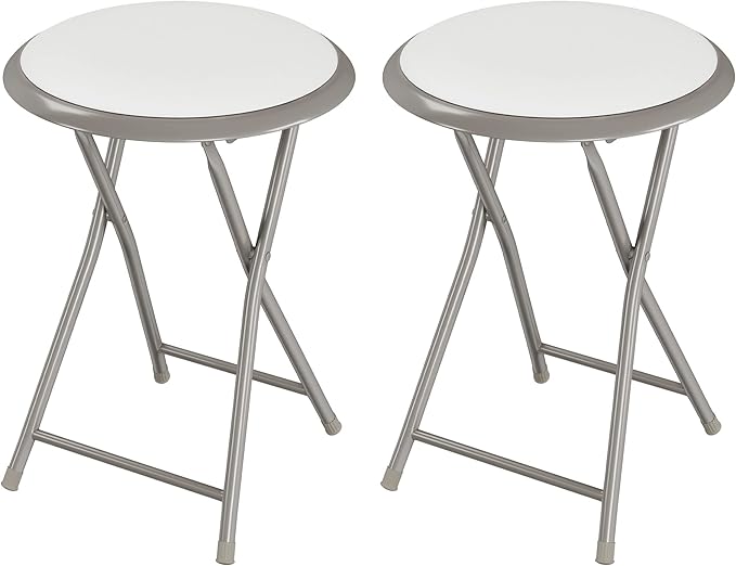 Lavish Home Folding Bar Stools – Set of 2 Heavy-Duty 18-Inch Stool - 225lbs Capacity and Padded Seats for Dorm, Recreation or Game Room (White)