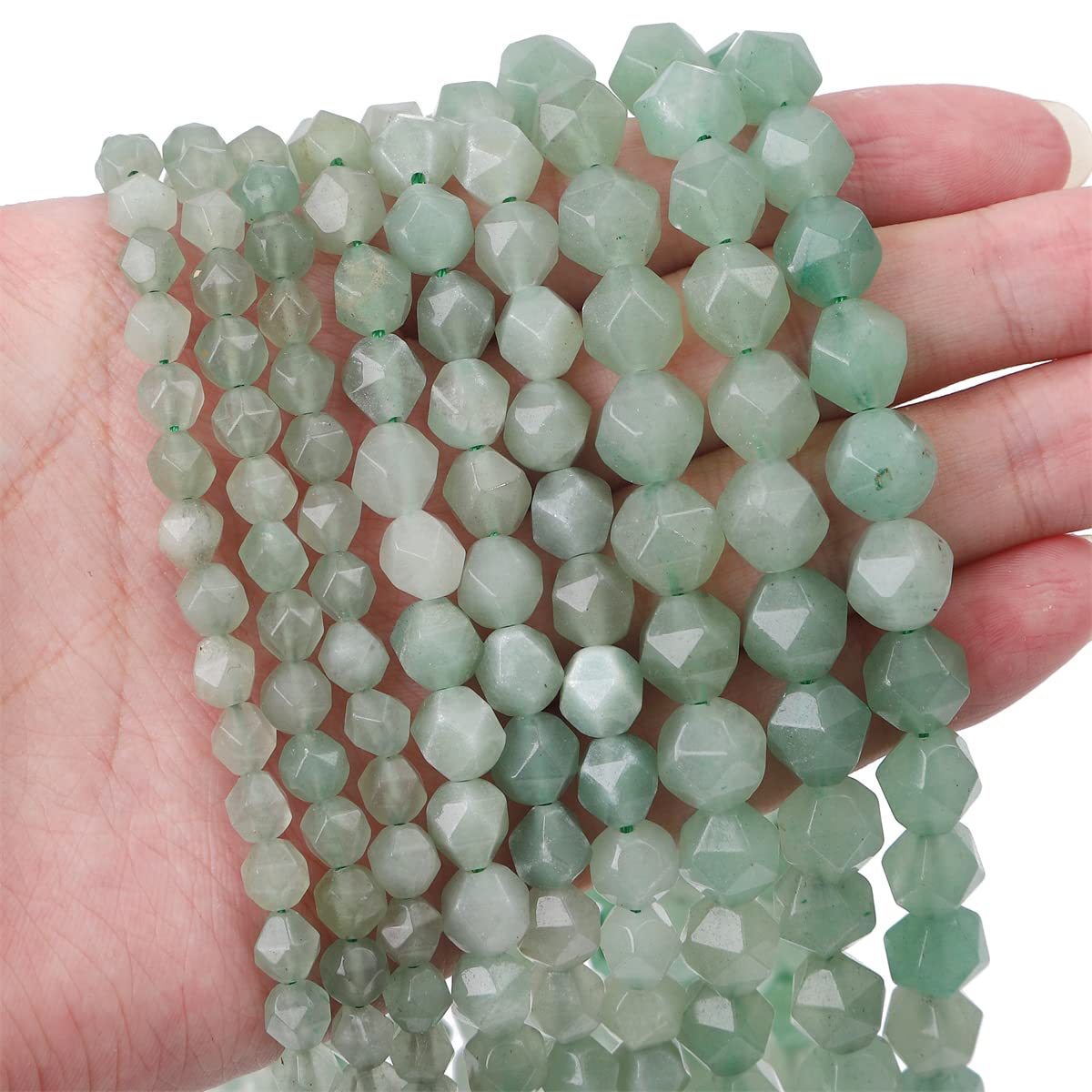 BEADIA Faceted Natural Green Aventurine Jade Stone Round Beads 8mm 36cm/Strand for Jewelry Making