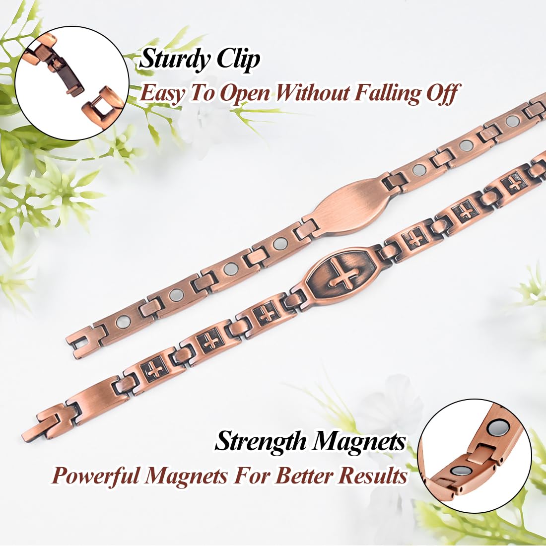 Vicmag Copper Magnetic Bracelet for Women 99.9% Solid Pure Copper Strong Magnets Jewelry Gift Adjustable Length