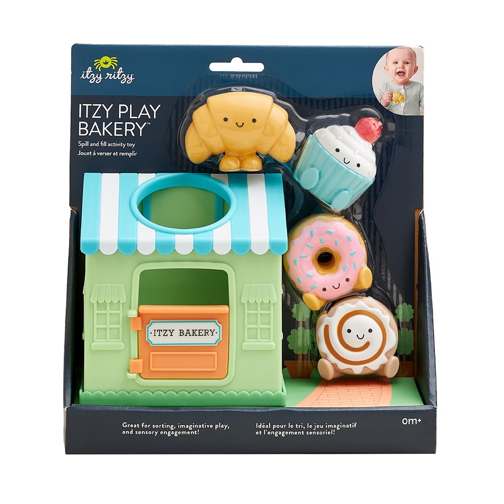 Itzy Ritzy Put & Take Activity Toy – Spill & Fill Includes 4 Squeezable Pieces for Infants & Toddlers – Great for Sorting, Imaginative Play & Sensory Engagement (Bakery)