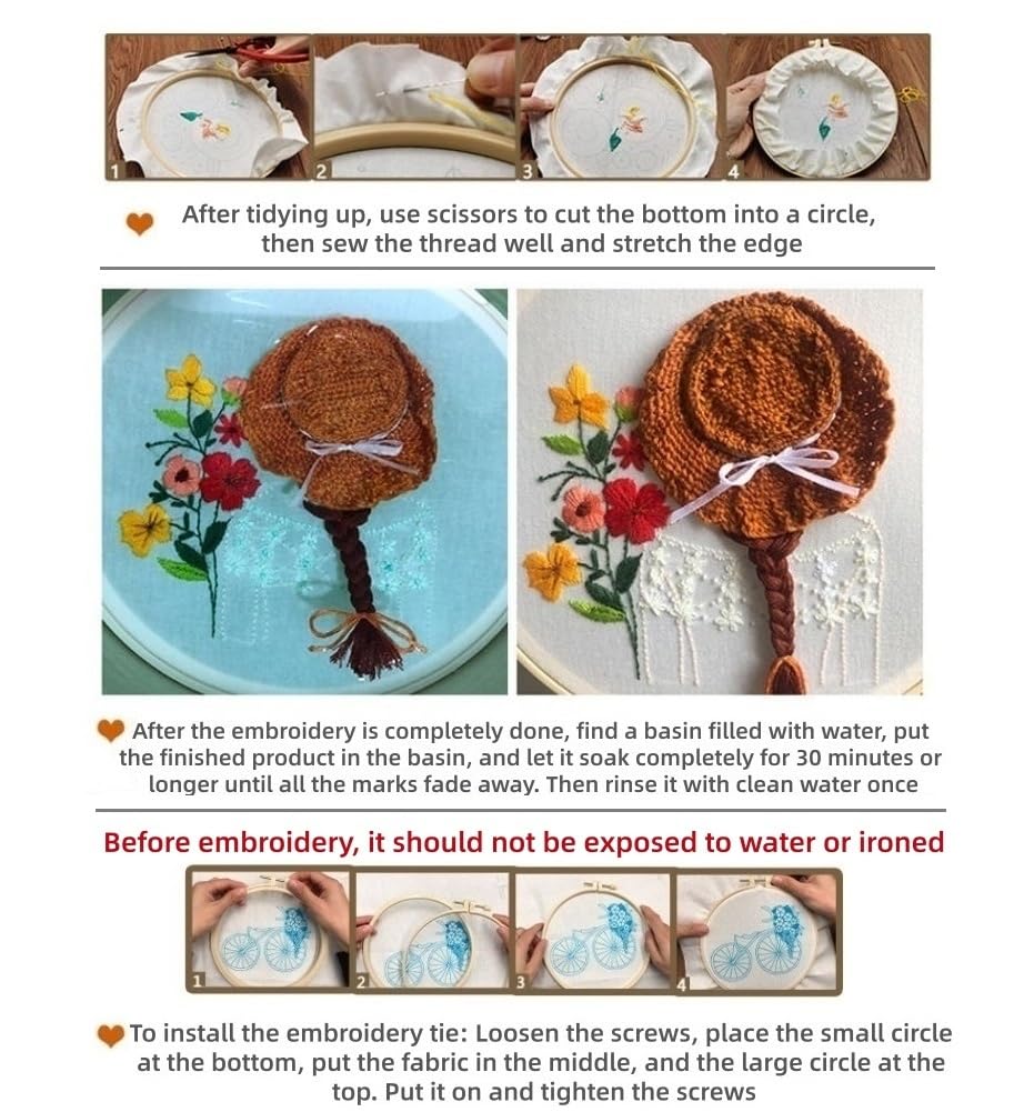 HAOYEGUOJI Embroidery Kit for Beginners, Hand Needlepoint Kits for Adults with Pre-Stamped Patterns, 7.8-Inch Hoop, Threads & Needles, Step by Step Instructions (7.72 in)