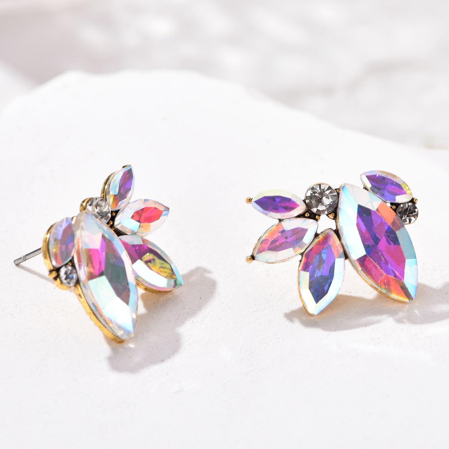 AB Rhinestone Drop Earring Sparkly Iridescent Wedding Earrings for Women Prom Party Faux Crystal Stud Earrings