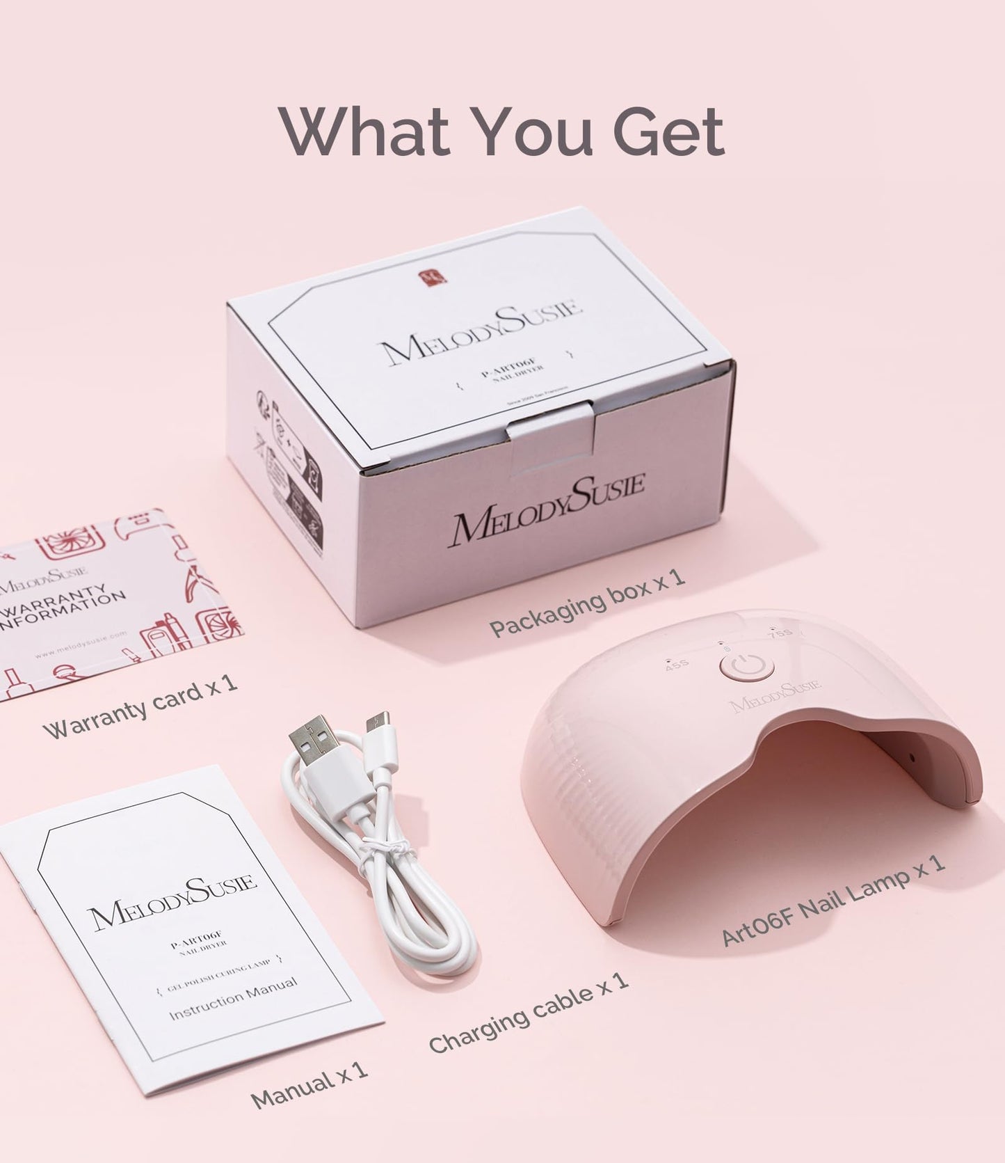 MelodySusie Mini Cordless UV Nail Lamp, P-ART06G Rechargeable Portable LED UV Light with Smart Sensor, 4-Finger Curing for All Soft Gels, Especially Half-Cured Gel, Base Coat & Top Coat, Pink