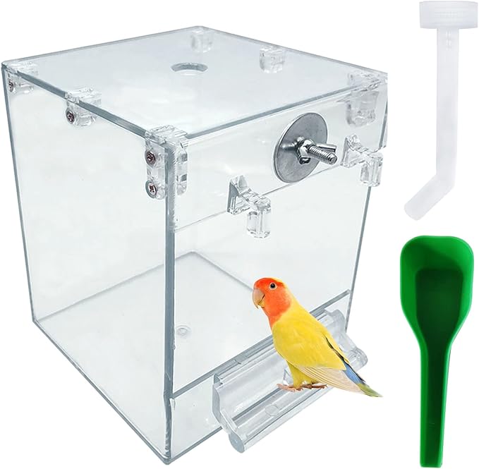 kathson Bird Bath Box for Cage Parakeet Bath Tub Parrot Hanging Bathtub Cube No-Leakage Birds Bath Shower Box Bowl Cage Accessory for Small Birds Lovebird Canary Cockatiel, Acrylic Clear(Transparent)