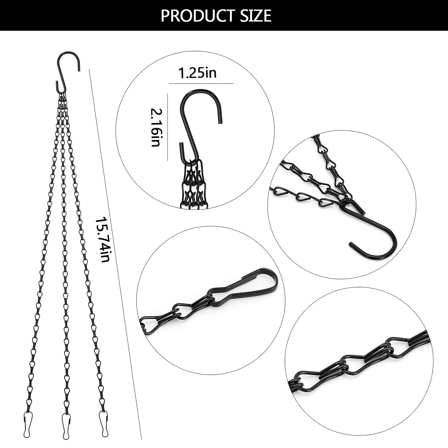 Siutaga 3 Pieces 15.7 inch Black Hanging Basket Chain with Hooks Flower Plant Pot Replacement Chain Hanger for Bird Feeders, Flower Pots, Lanterns, Wind Chimes, Billboard, Wall-Mounted