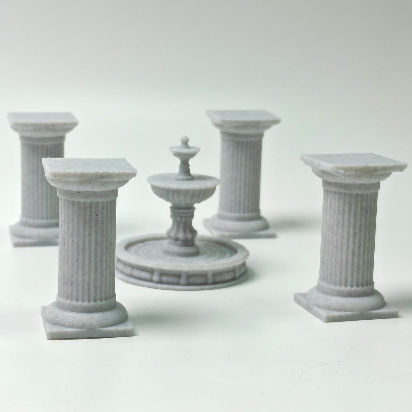 LuckyVin Miniature Roman Columns and Fountain Set, 3D Printed 1:12 Scale Garden Decor, Gray Micro Landscape Accessories for Diorama, Tabletop Terrain and Model Displays (Marble)