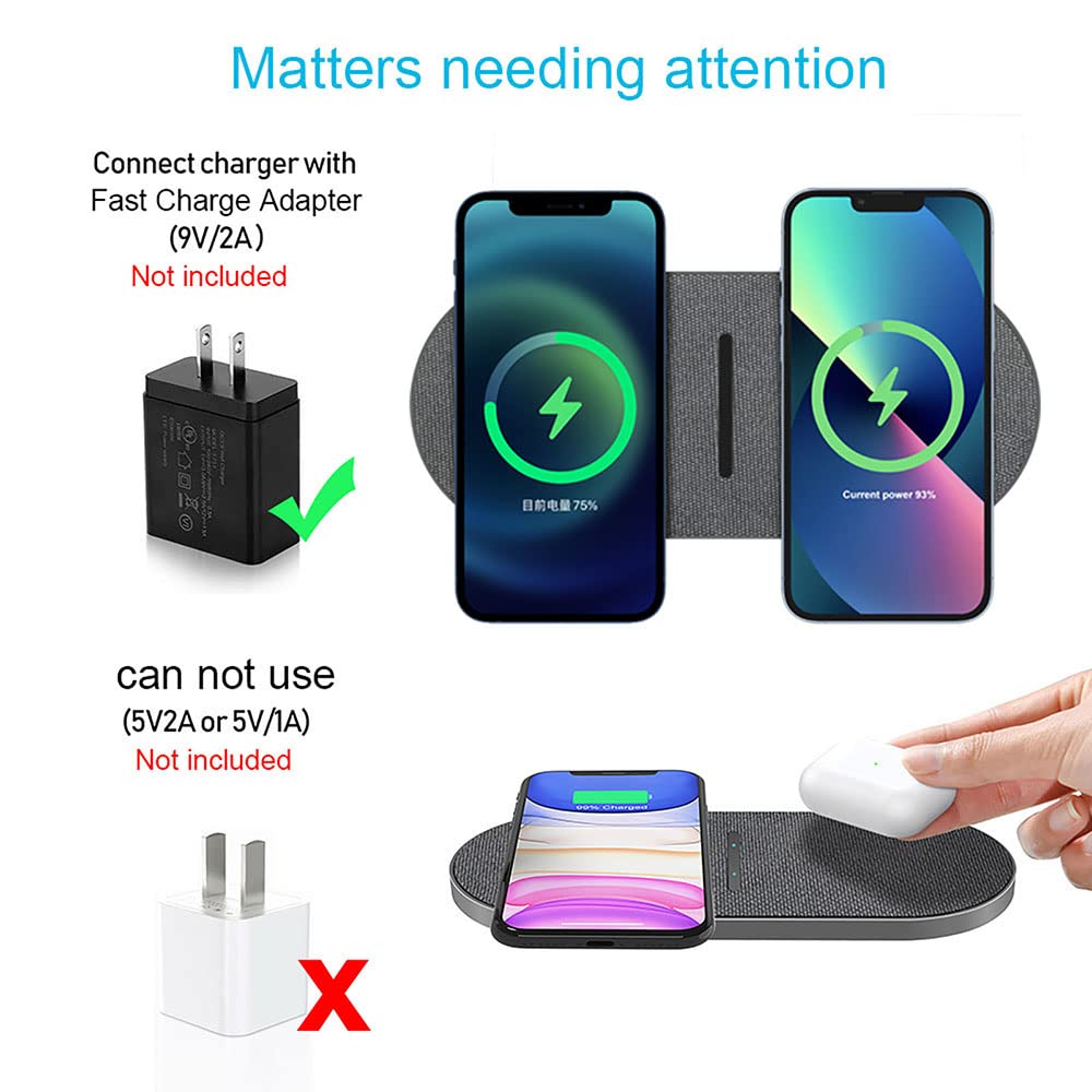 Dual 20W Wireless Charger for Multiple Devices, 40W Fast Wireless Charging Pad/Mat for Apple iPhone, AirPods, for Samsung Galaxy, Google Pixel