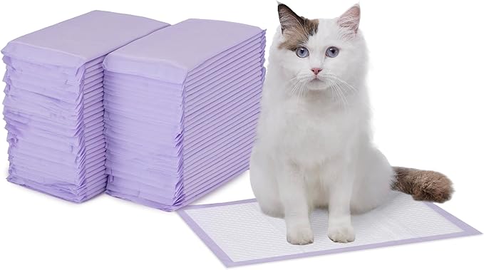 Cat Litter Pee Pads, Super Absorbent, Odor Control with Lemon Scent, Disposable, Universal Fit for Multi Cat Litter Box, Purple and White, 40-Pack
