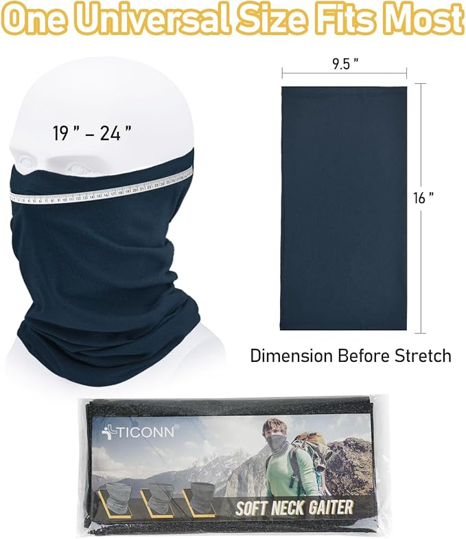 TICONN Neck Gaiter Face Cover Scarf, Breathable Sun & Wind-proof for Skiing Fishing Hiking Cycling