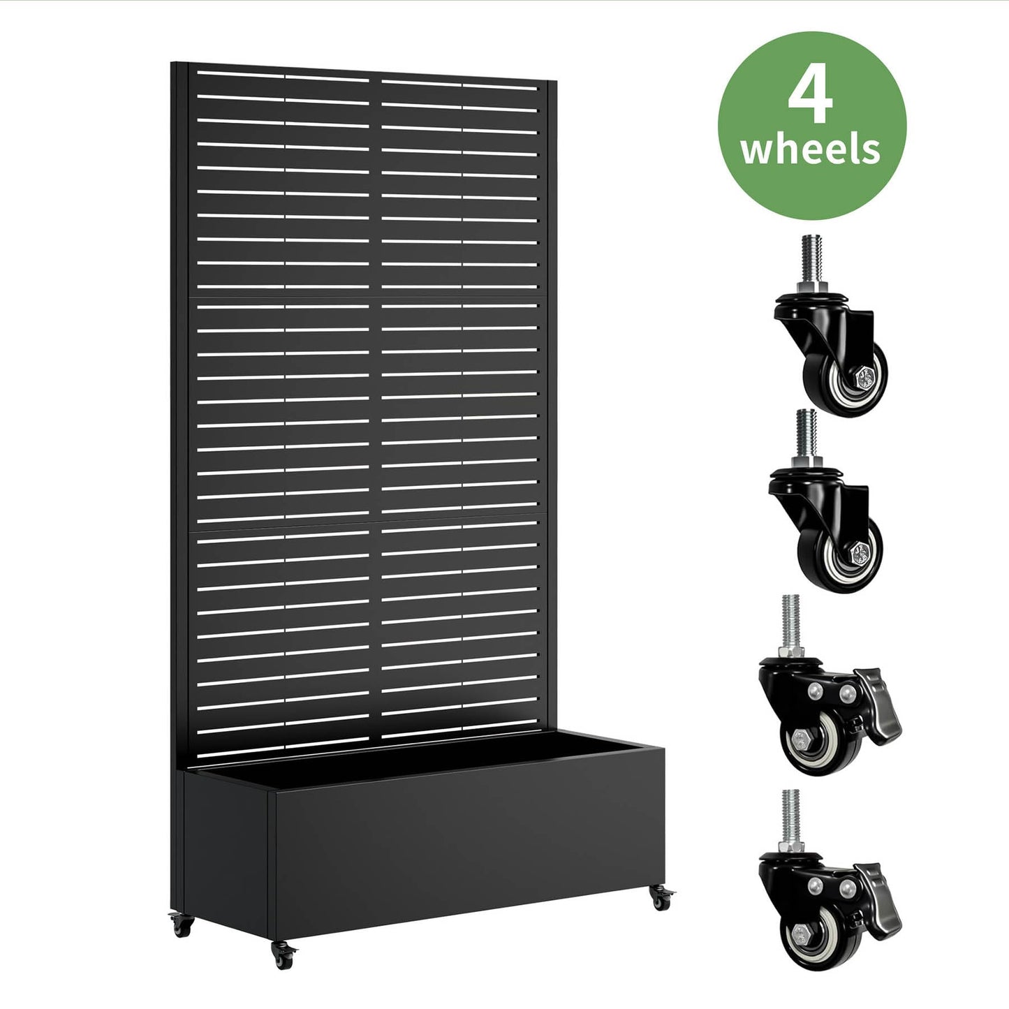 Metal Planter Box with Trellis, 73-Inch Tall Raised Garden Bed with Wheels, Privacy Screen Planter for Climbing Plants, Vegetables & Vines, Galvanized Steel Outdoor Privacy Shield, Black (Square)