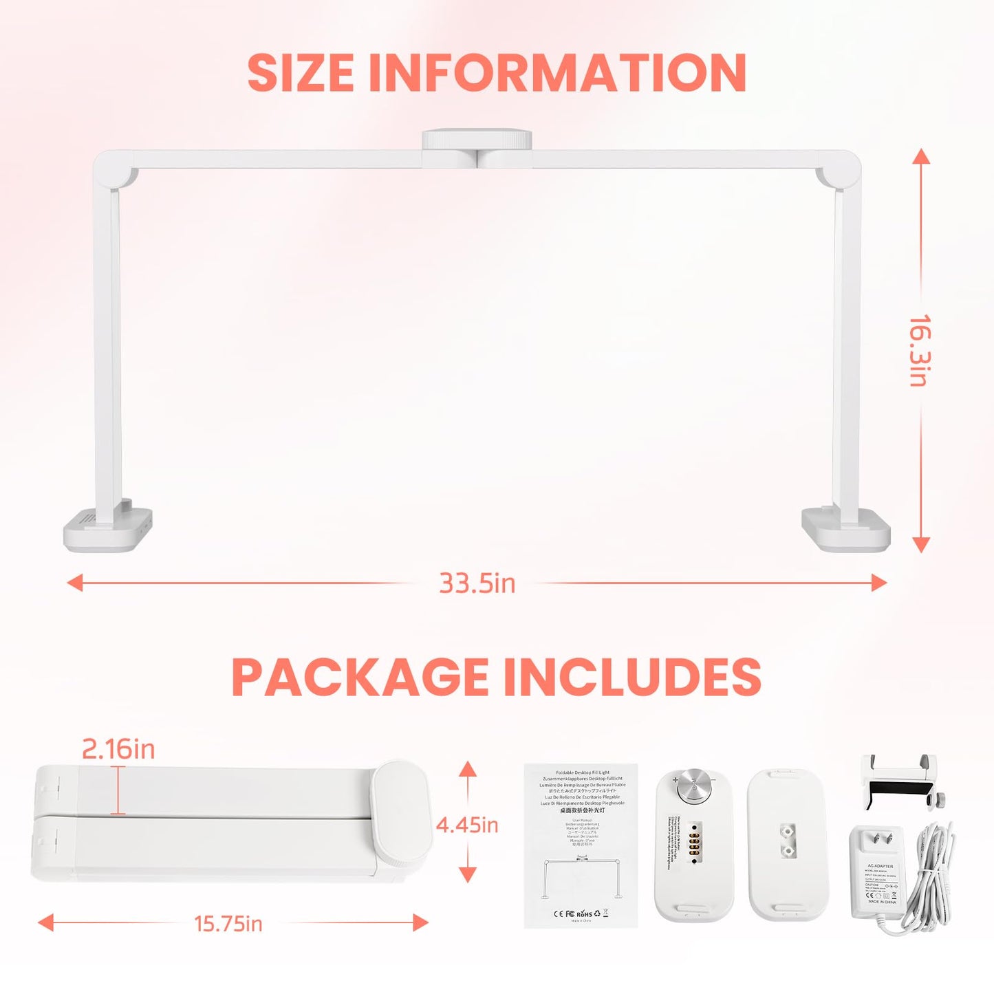 Haosegd Half Moon Light for Nail Desk with Phone Holder, Large Square Nail Lamp for Desk, Professional Manicurist Desktop Lamp, LED Light Suitable for Manicures, Tattoos, and Sewing, White