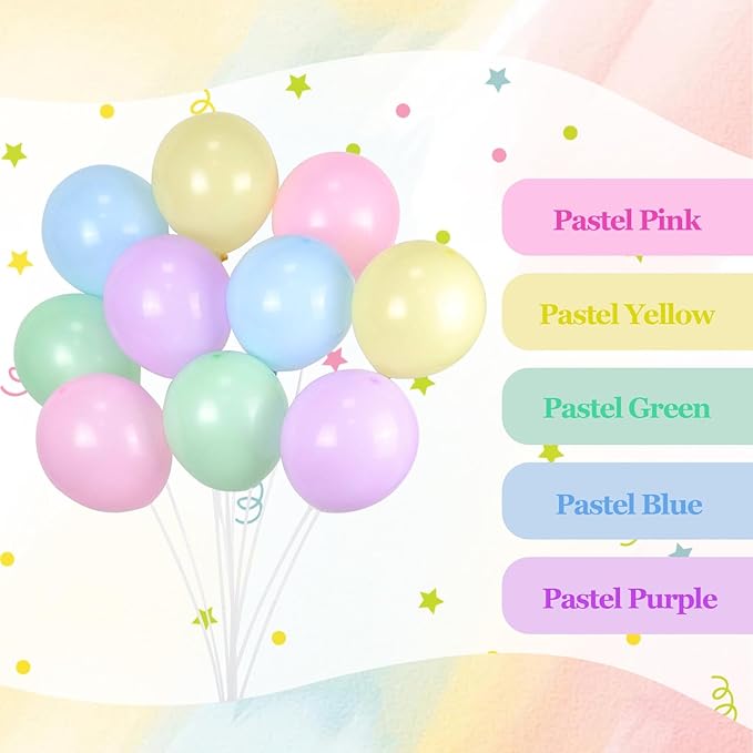 60pcs Pastel Balloons 12inch, Pastel Color Balloons with Light Pink Green Yellow Blue Purple Balloon for Easter Rainbow Baby Shower Birthday Party Decorations