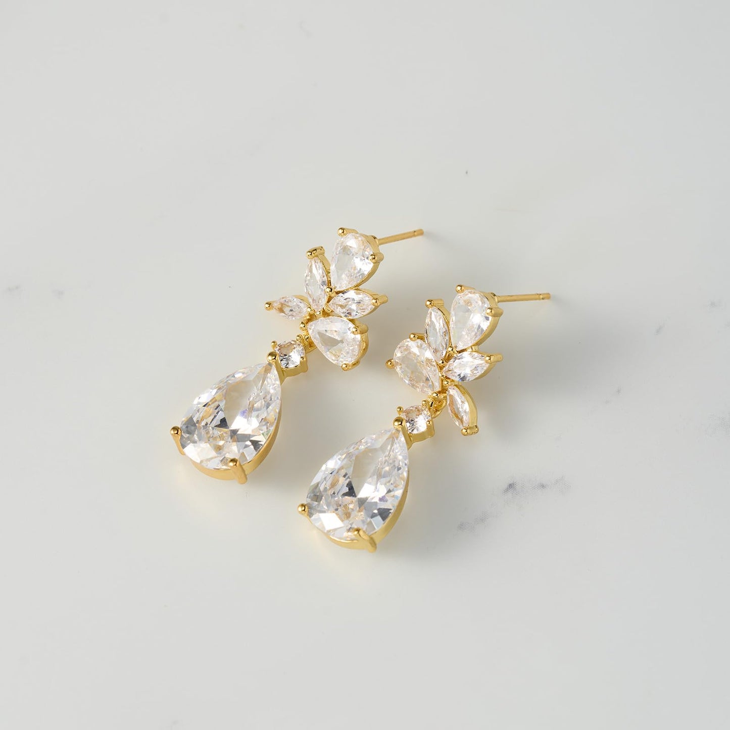 SWEETV Elegant Bridal Wedding Earrings for Brides, Bridesmaids, Cubic Zirconia Teardrop Dangle Earrings for Women Formal Jewelry (Gold)