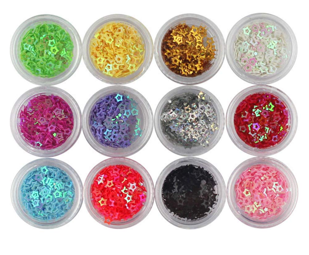 Minejin Nail Art Glitter 3D Heart Sequin Charms Cutout Star Slime Flakes For Nail Face Eye Slime 12 colors