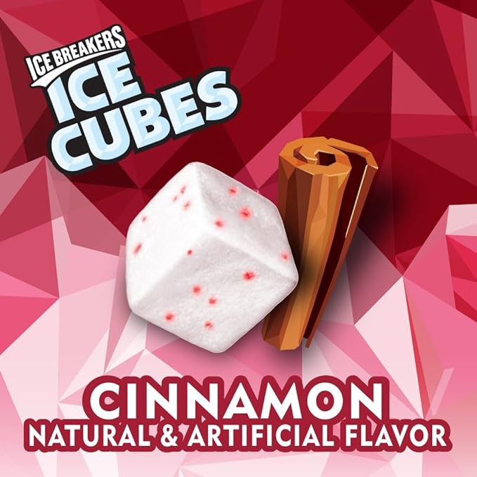 ICE BREAKERS Ice Cubes Bubble Breeze and Cinnamon Sugar Free Chewing Gum Bottles (6 Count, 40 Pieces)