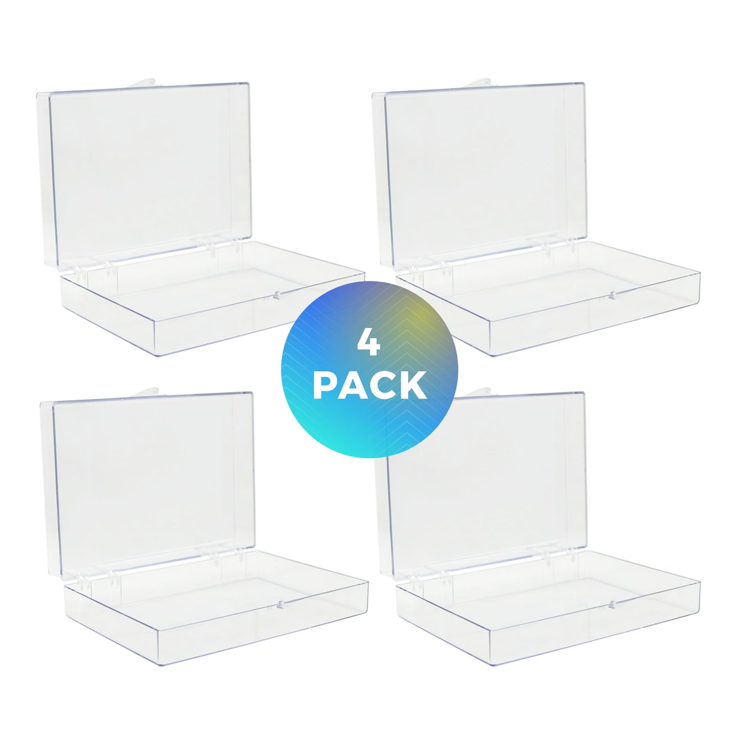 4-Pack Clear Hinged Plastic Containers, Keepsake Storage Boxes, 7"L x 5"W x 1.75"H, Made in USA, Plastic Display Case, Bead Storage or Craft Organizers and Storage Container