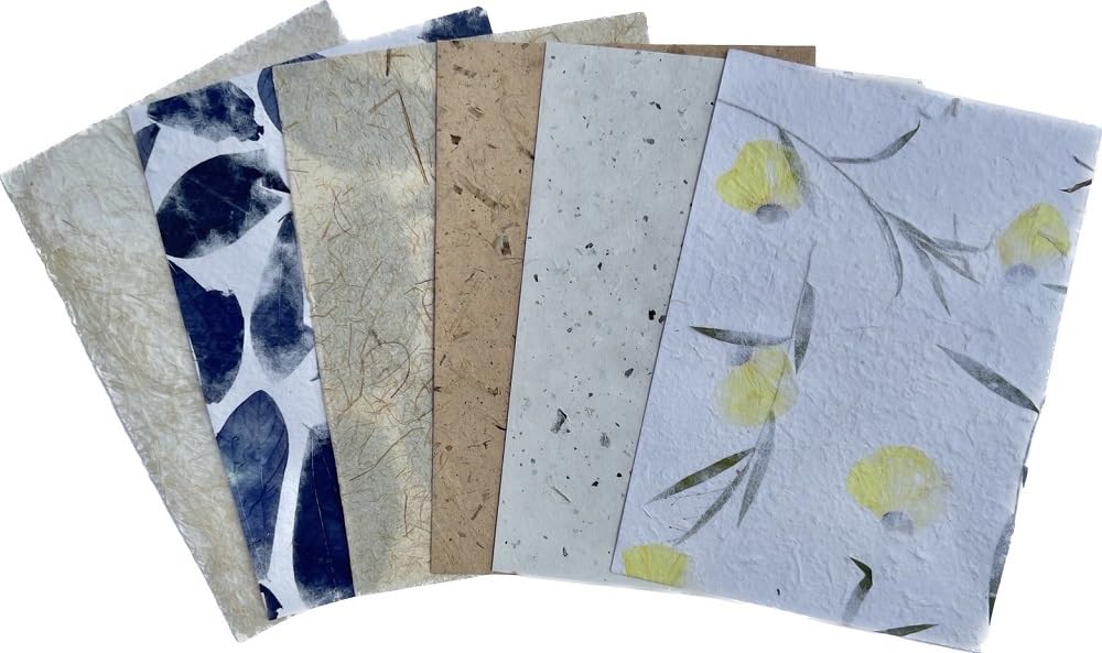 Handmade Mulberry Paper Sheets Thick A4 Variety Textured Patterns for Painting, Writing, Decorative Card Making DIY Craft, 20pcs