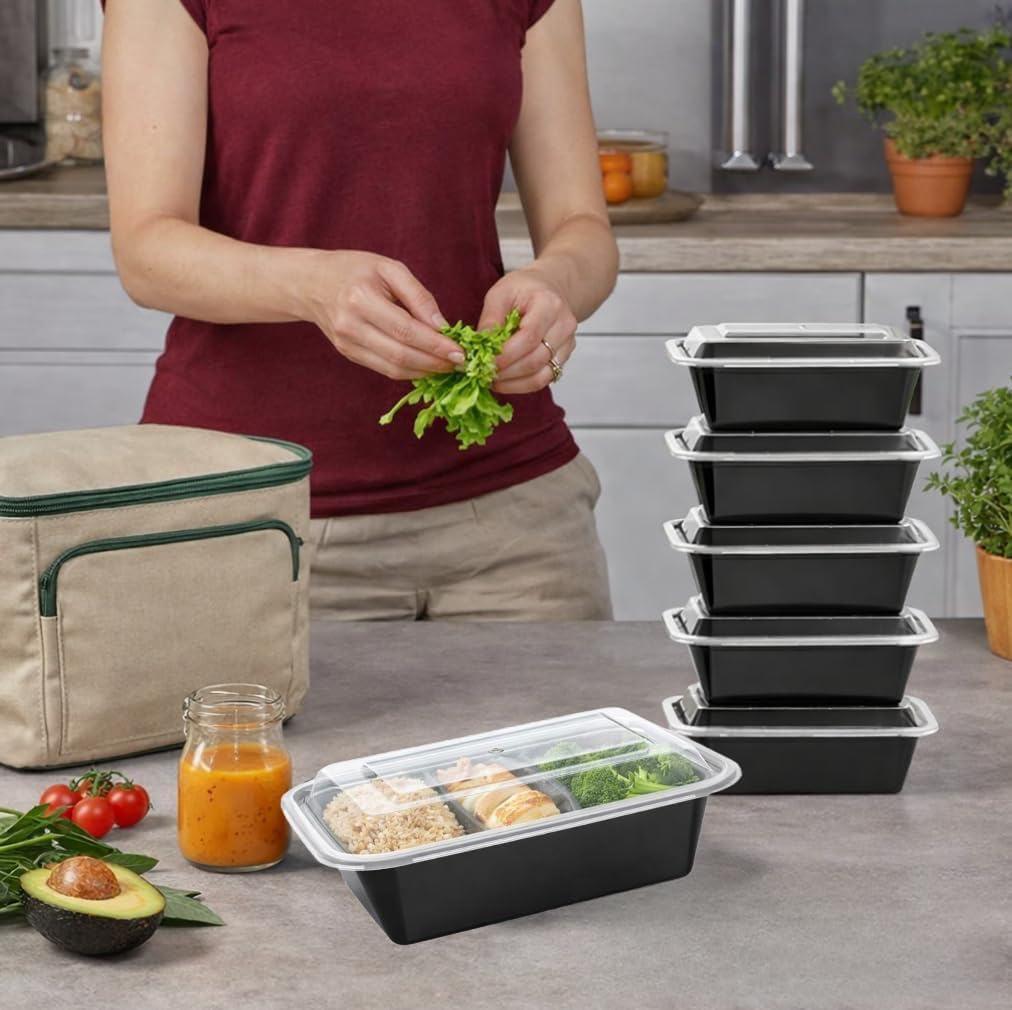 JMSPACK 50 Pack (100-Piece) 24 oz Meal Prep Containers Reusable with Lids, Sturdy Leakproof & Food Safe, Microwave, Freezer, Dishwasher Safe Prep Containers, To Go Take Out Plastic Food Storage
