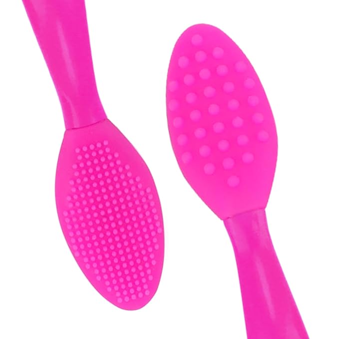 Lip Scrub Brush,Double-Sided Silicone Exfoliating Lip Brush Tool for Smoother and Fuller Lip Appearance,Fuchsia,2pcs